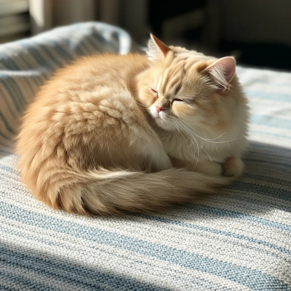 A serene Persian cat tucked into a soft blanket, evoking ultimate coziness.