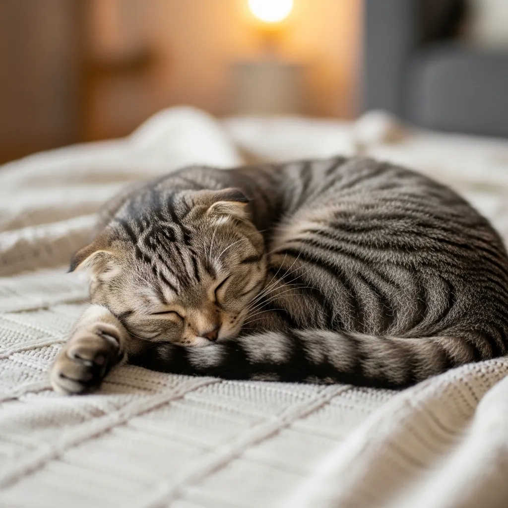 Scottish Fold cat curled up sleeping
