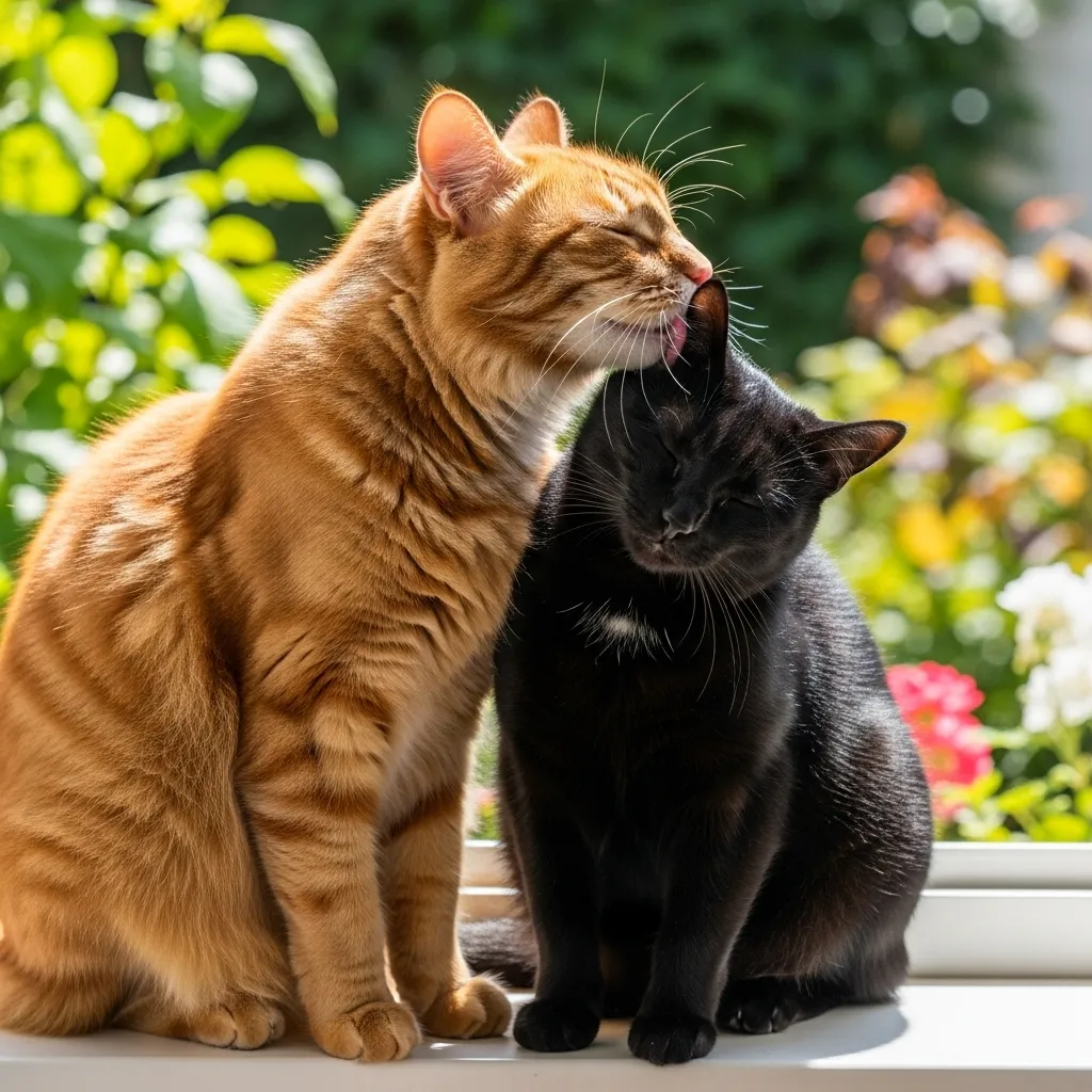 Cats sharing a quiet mutual grooming moment for bonding and calm.