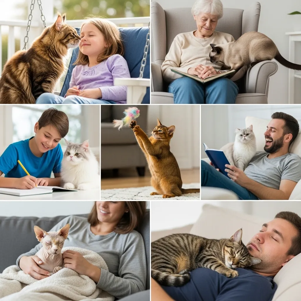 Different cat breeds showing preferences for people.