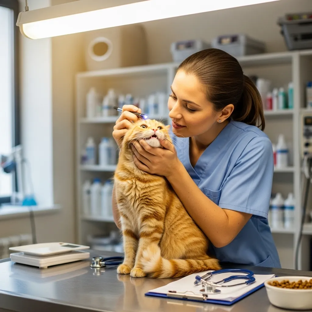 Vet checking a cat's health during an exam.