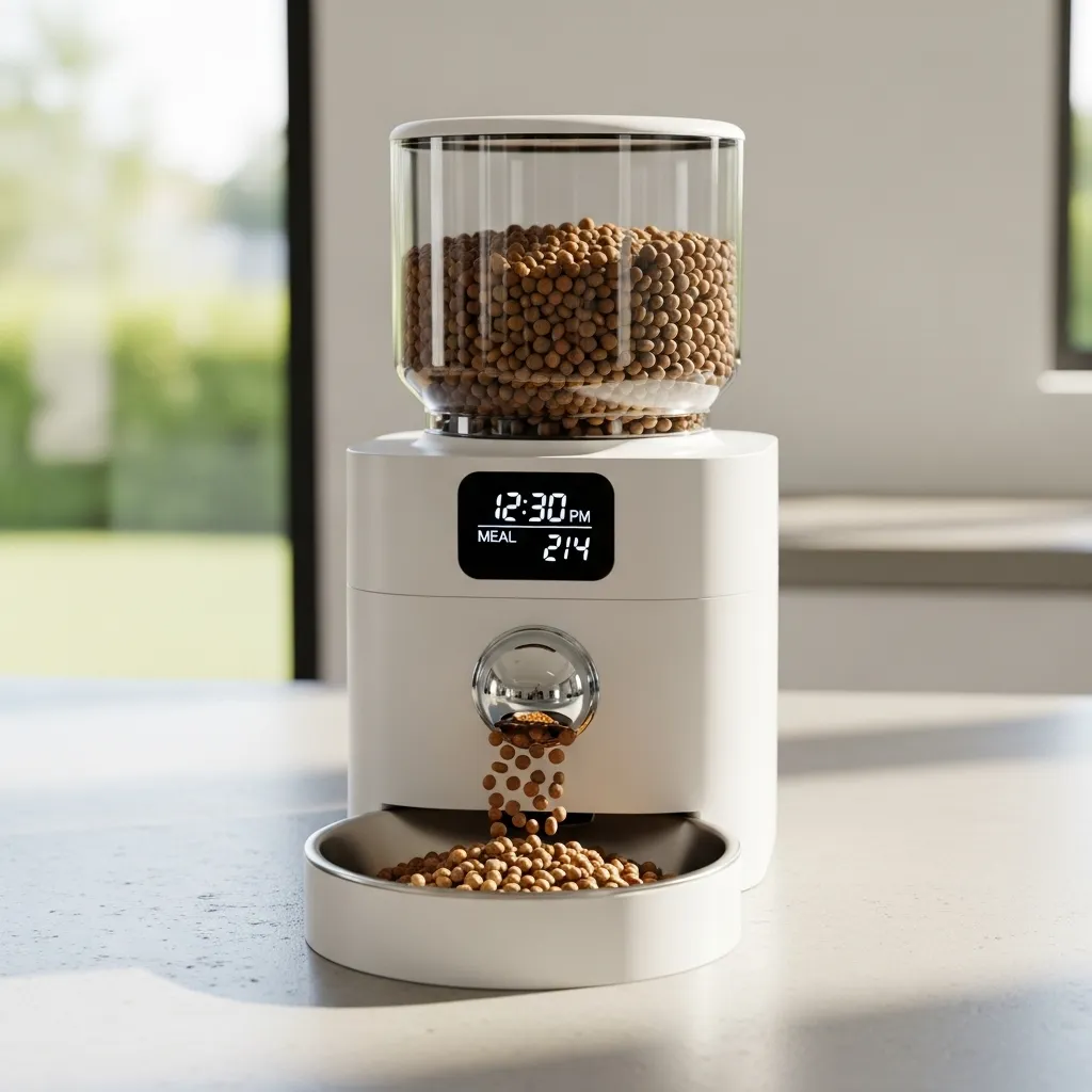 Automatic feeder in action, helping maintain schedule for better behavior.