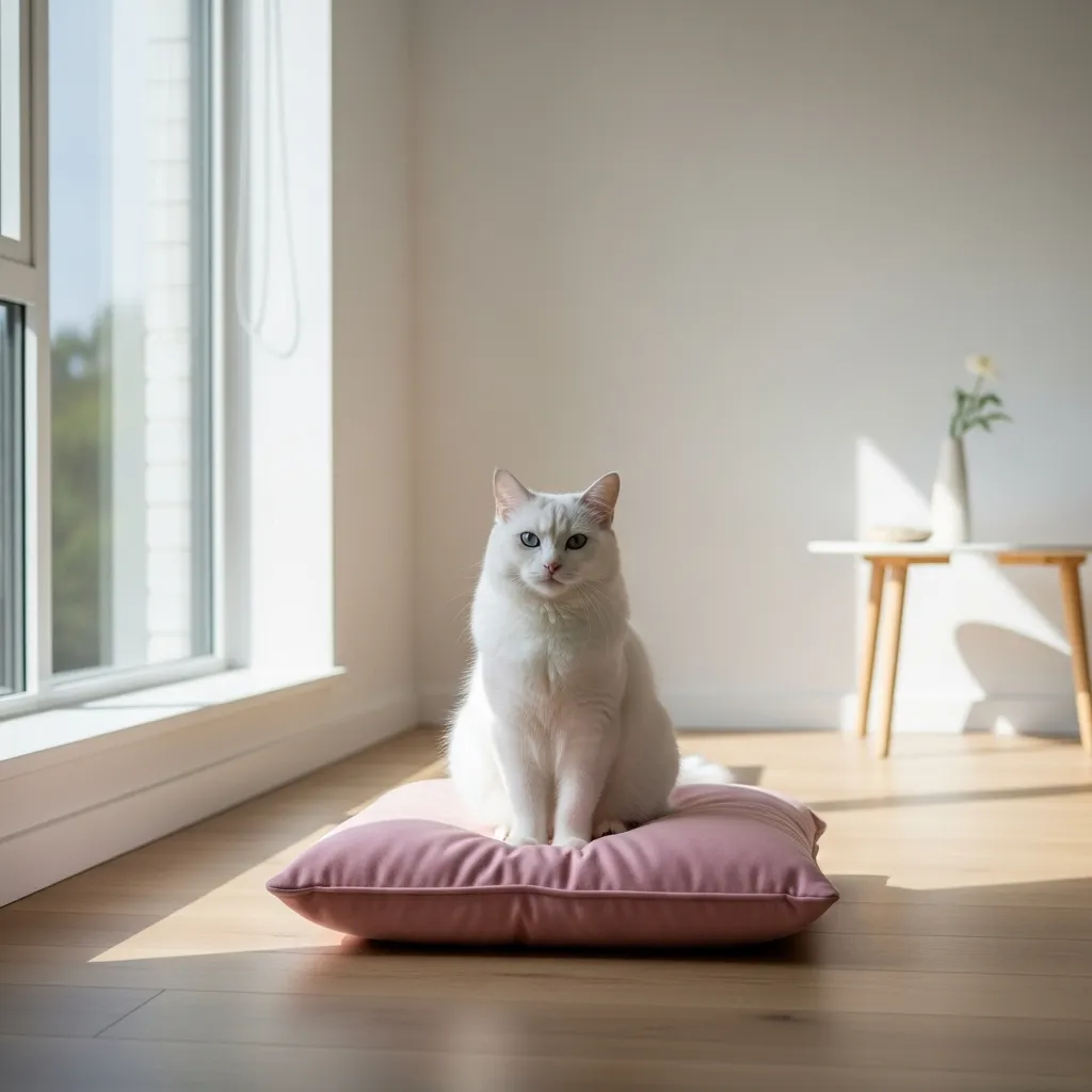 White cat embodying soft minimal modern appeal.