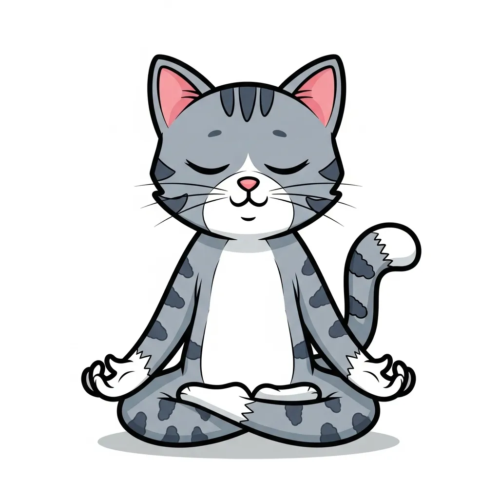 Illustration of a calm cat meditating in lotus position, representing feline zen and tranquility. (Use image ID 11 for a fun yet peaceful vibe)