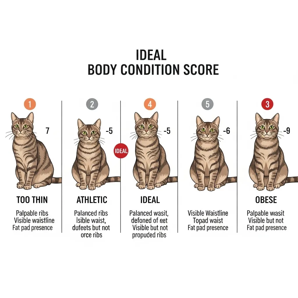 The Complete Guide to a Cat's Nutritional Needs at Every Life Stage 3 Visual guide to assessing a catโs healthy body condition score for weight management.