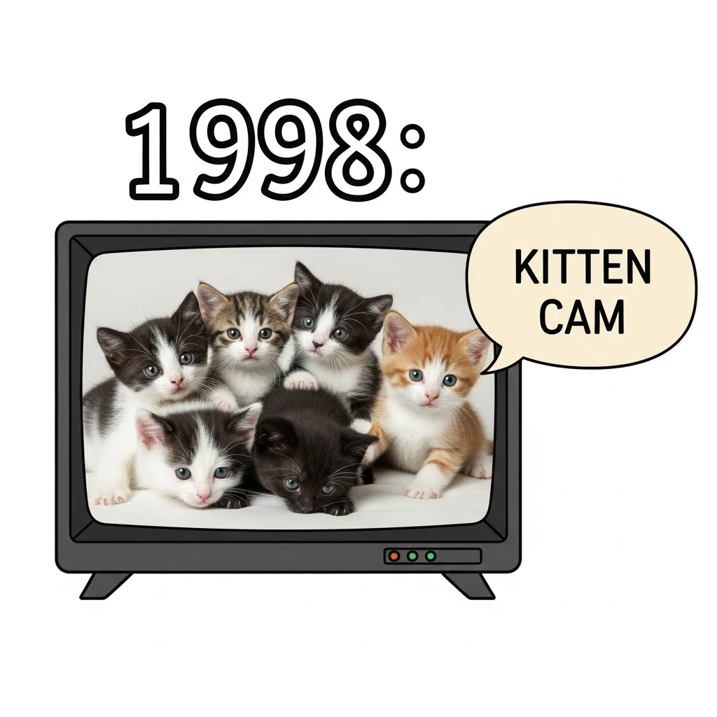  Visual timeline showing the history of cats becoming famous on the internet from 1998 to the present.