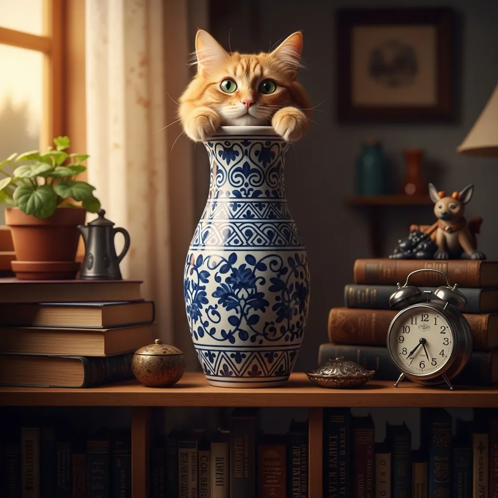 Cat perched in an unexpectedly funny Places  household item