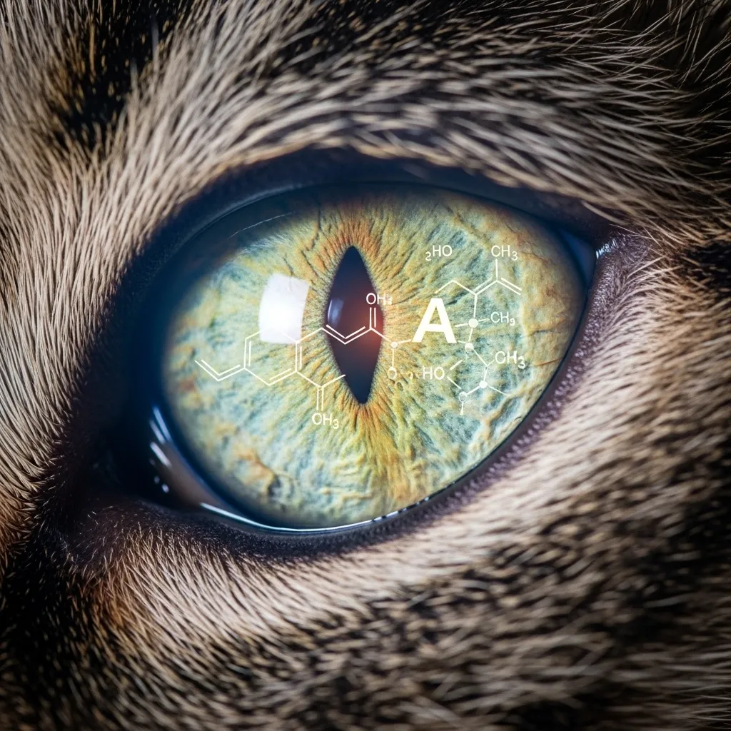 Vitamin A is essential for maintaining optimal vision in domestic cats, preventing night blindness