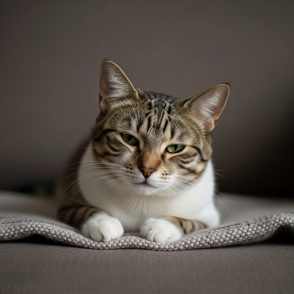 Close-up of a relaxed cat performing a slow blink, a sign of trust and emotional security.