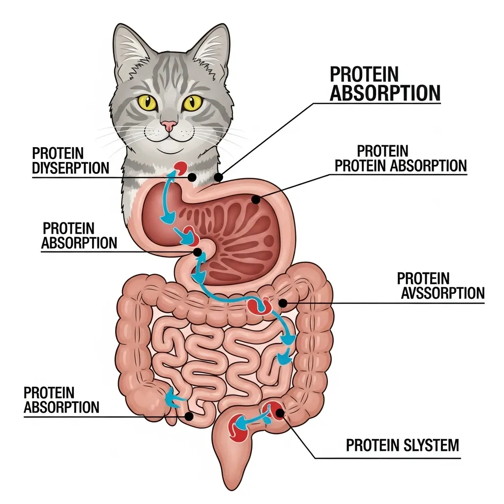 Feline digestive system and protein absorption pathway.