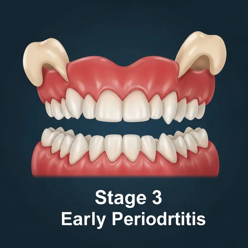 Illustrated stages of feline dental disease progression from healthy tooth to advanced periodontitis.