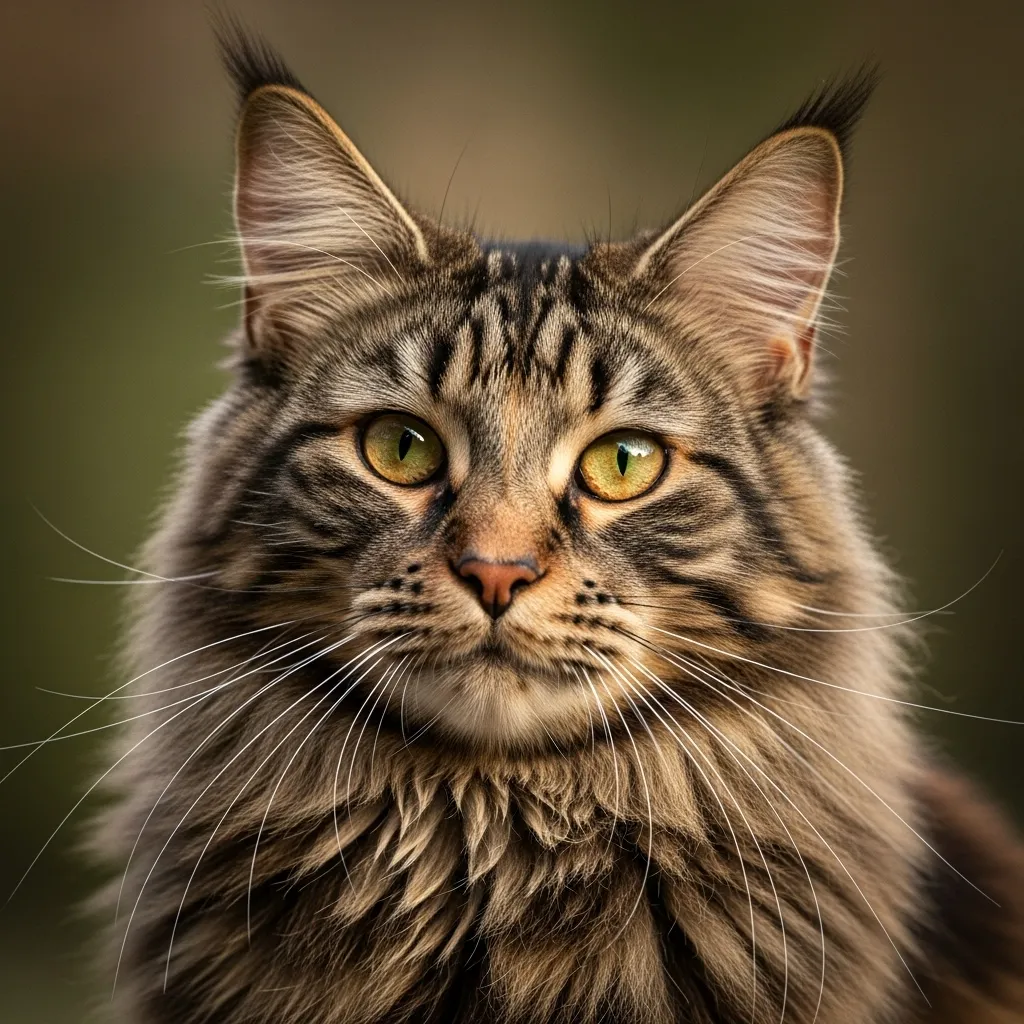 A thoughtful cat with intelligent eyes looking directly at the viewer, symbolizing feline cognition and awareness.