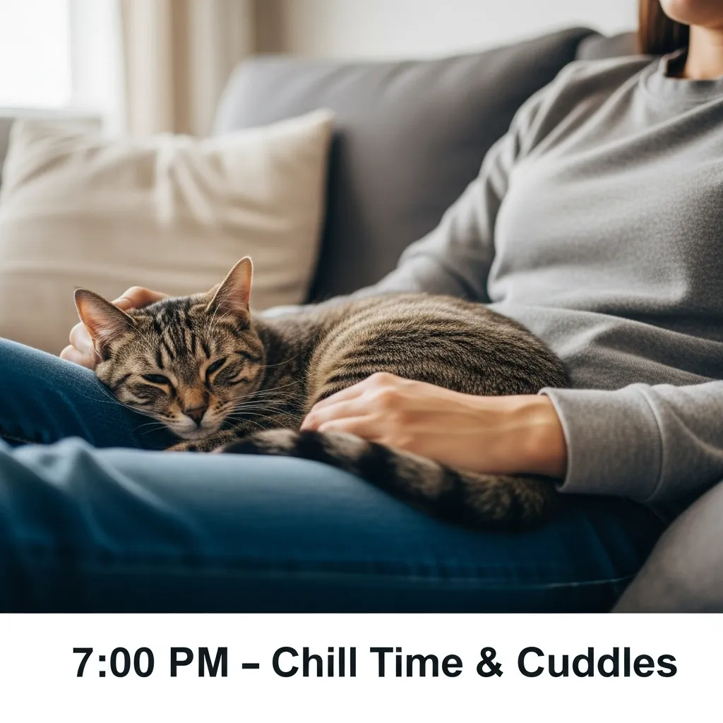 Infographic of a daily schedule showing how cat activities can be aligned with human routines for harmony.