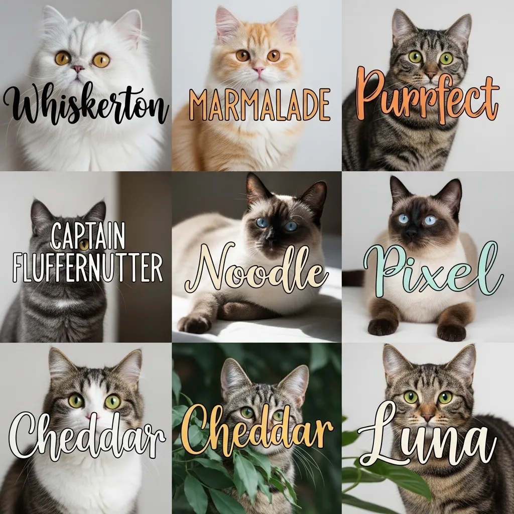"Inspirational collage of gender-neutral cat names with meaning for your new pet"