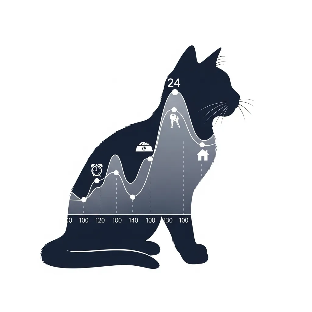 Diagram explaining a cat's internal clock and the external cues they use to tell time.