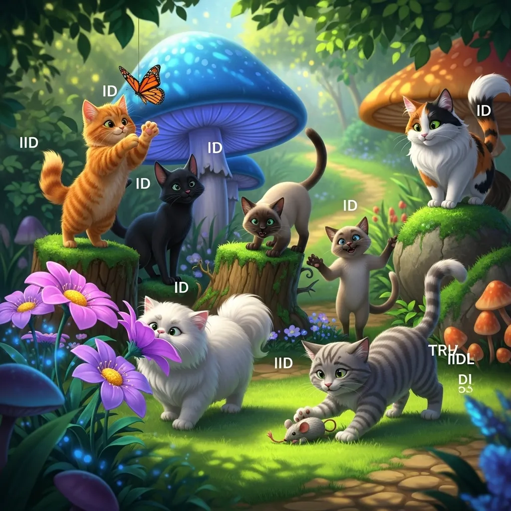 Playful cats – reuse IDs 0-3 if needed, or curious ones below