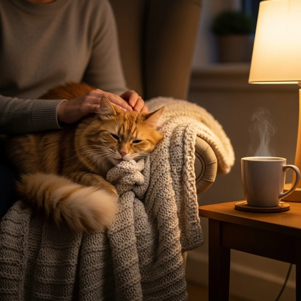 A person bonding with their cat through gentle petting, demonstrating trust and affection.