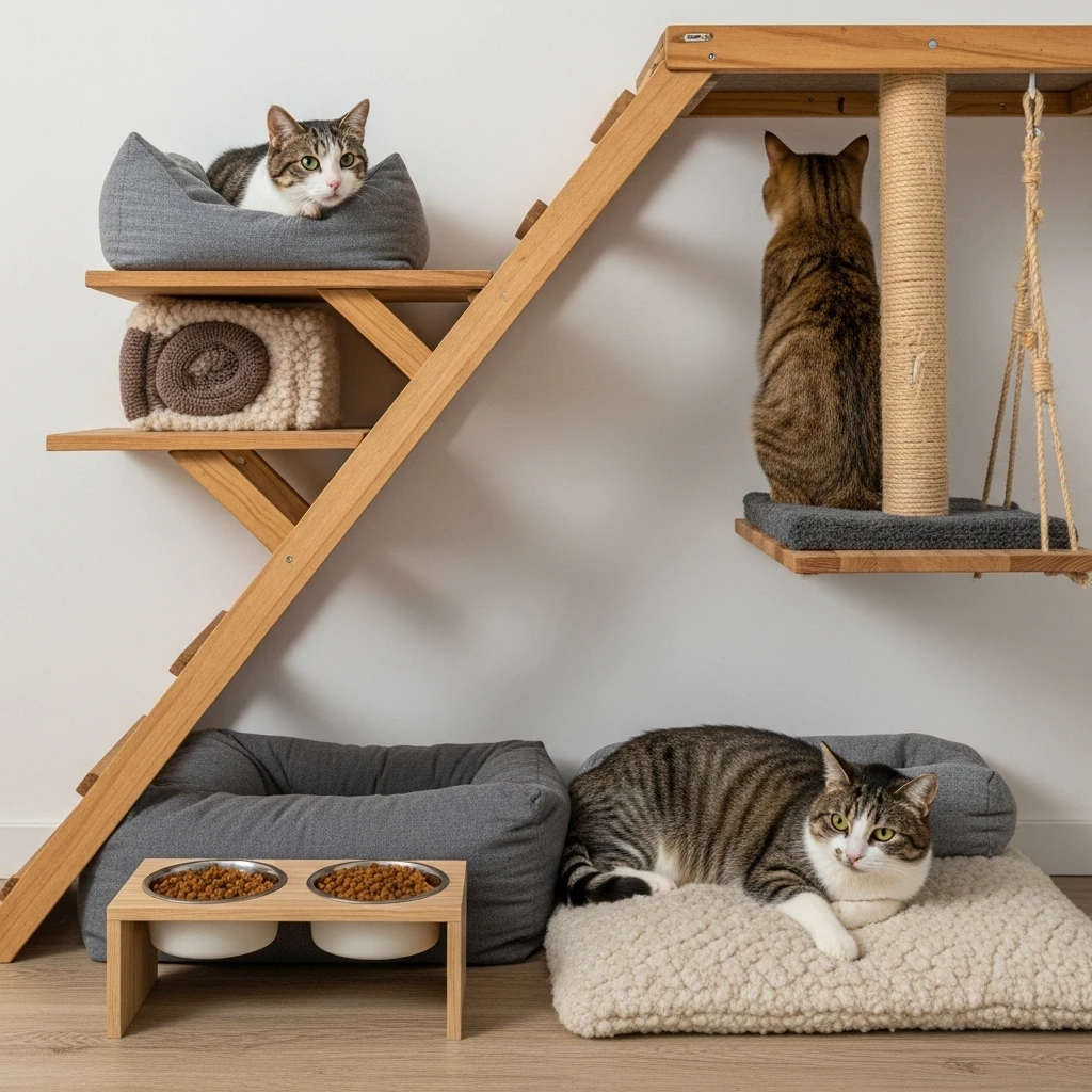 Well-designed multi-pet home with separate resources for cats and dogs to prevent competition.