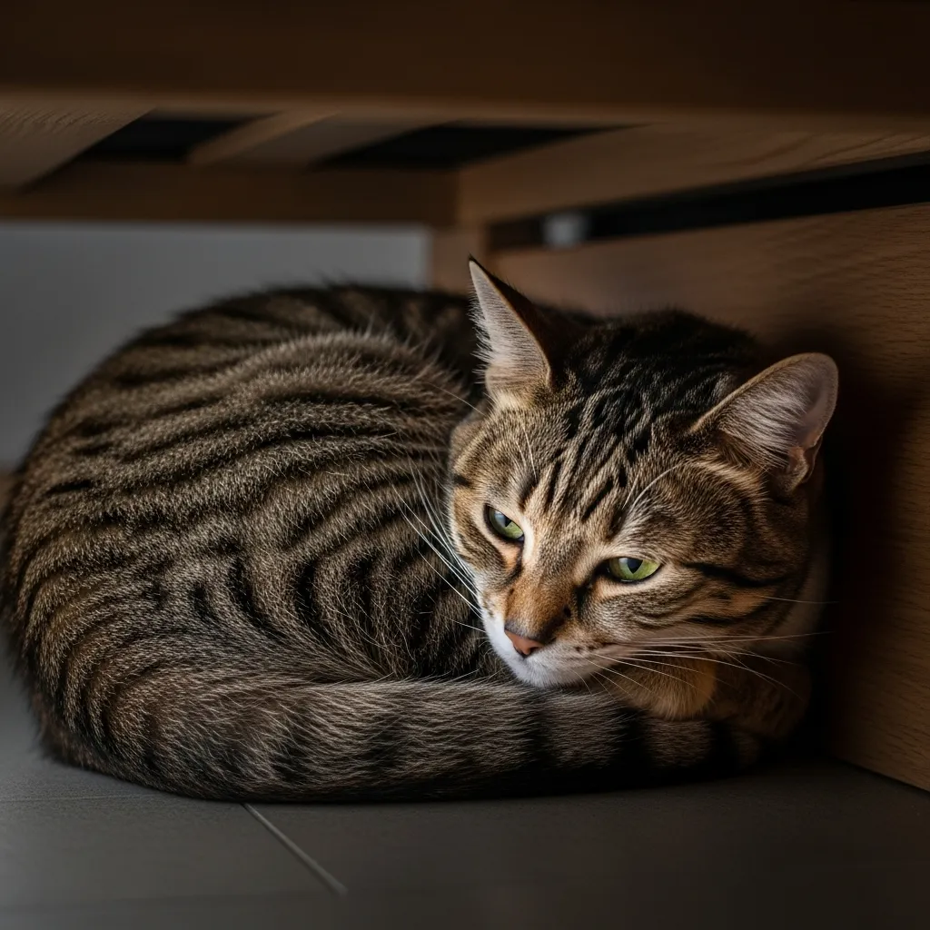  Cat hiding under furniture as a subtle sign of illness or pain