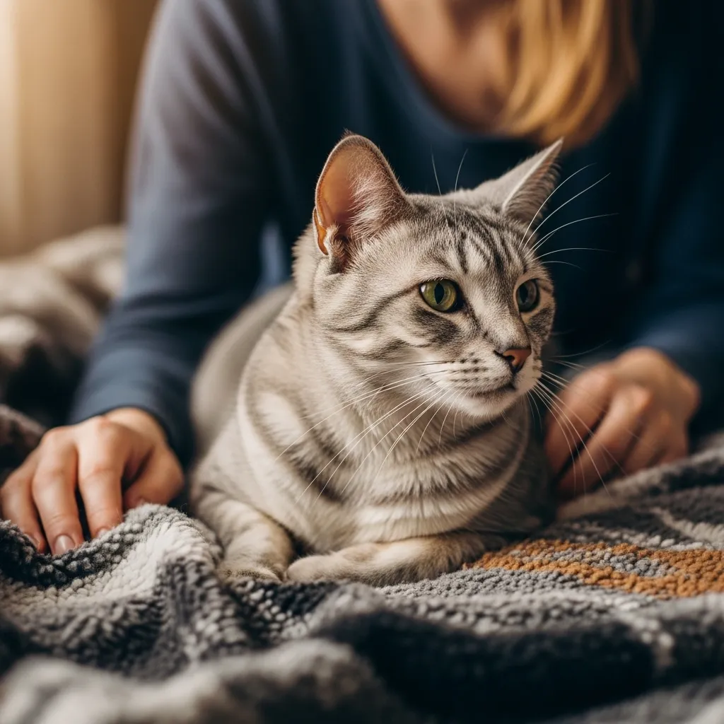 Veterinarian performing a routine checkup on a calm ca