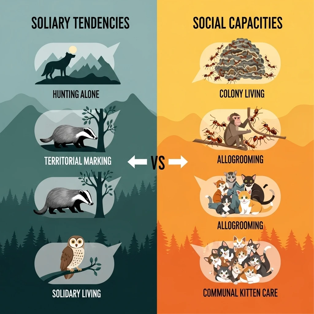 Infographic explaining the facultative social nature of cats.
