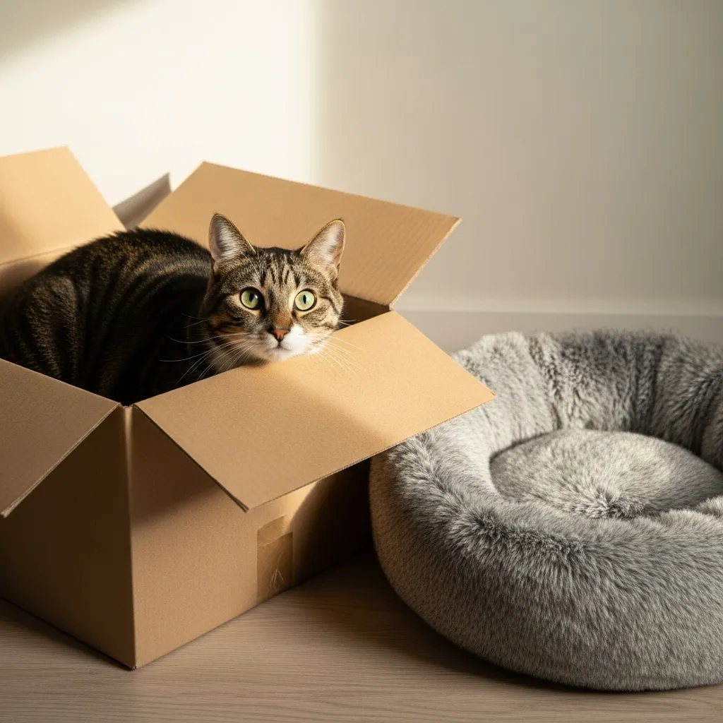 Classic cat behavior: box wins over expensive bed