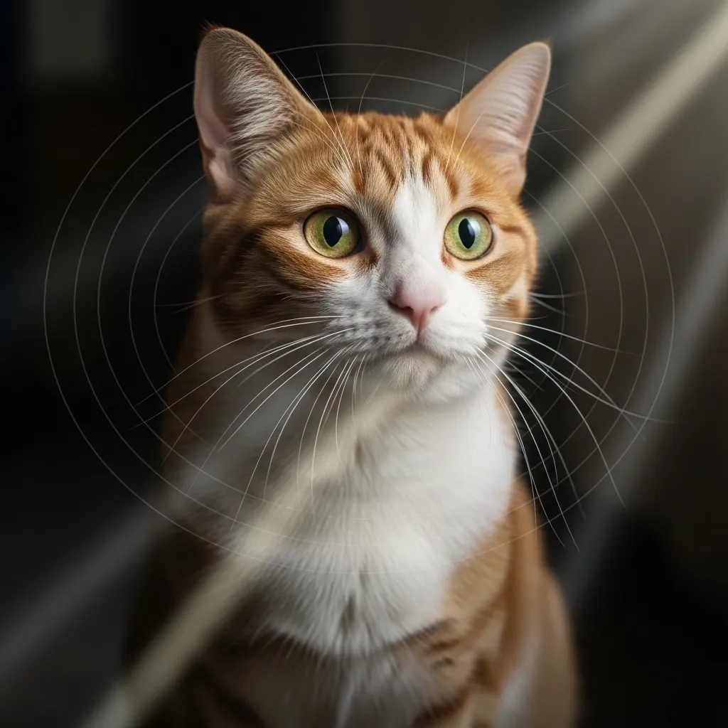 Cat perceiving invisible ultraviolet light and ultrasonic sounds that humans cannot detect.