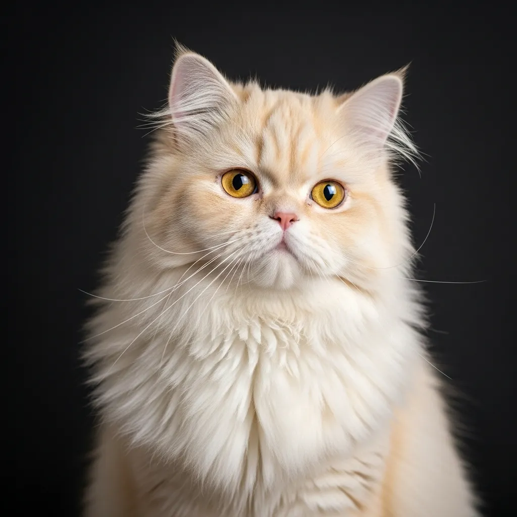 Fluffy Persian cat with an aesthetic, regal expression, inspiring names like Pearl or Luna.