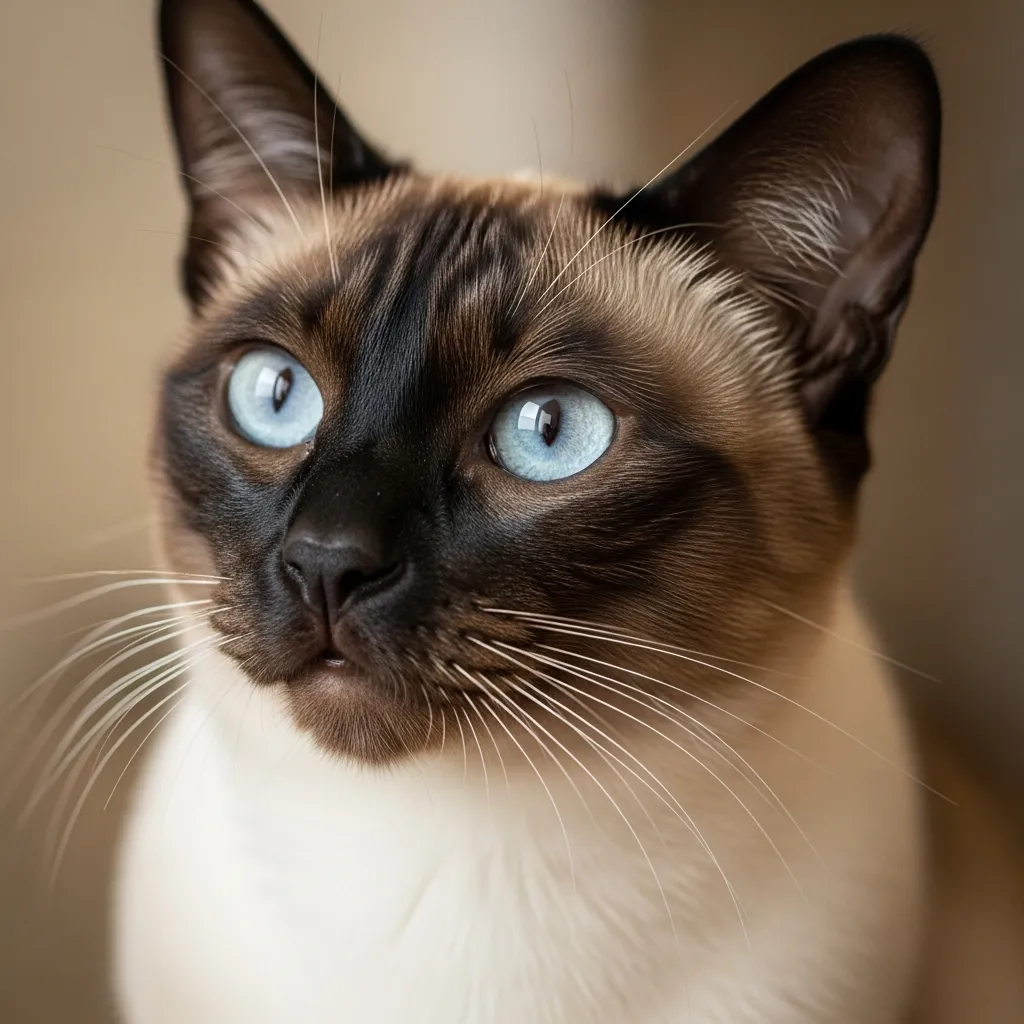Striking Siamese cat with blue eyes, perfect for aesthetic names like Kai or Azul.]