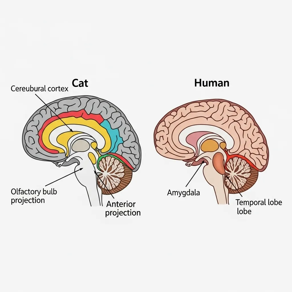  Comparative diagram of cat and human brain structures, showing neurological complexity.