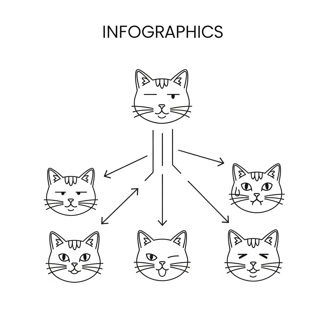 Flowchart infographic helping cat owners decode common facial expressions and their emotional meanings.