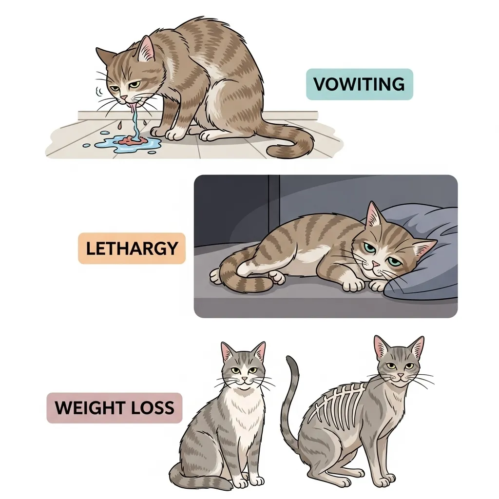  Illustration of common symptoms in cat health problems for easy identification.]