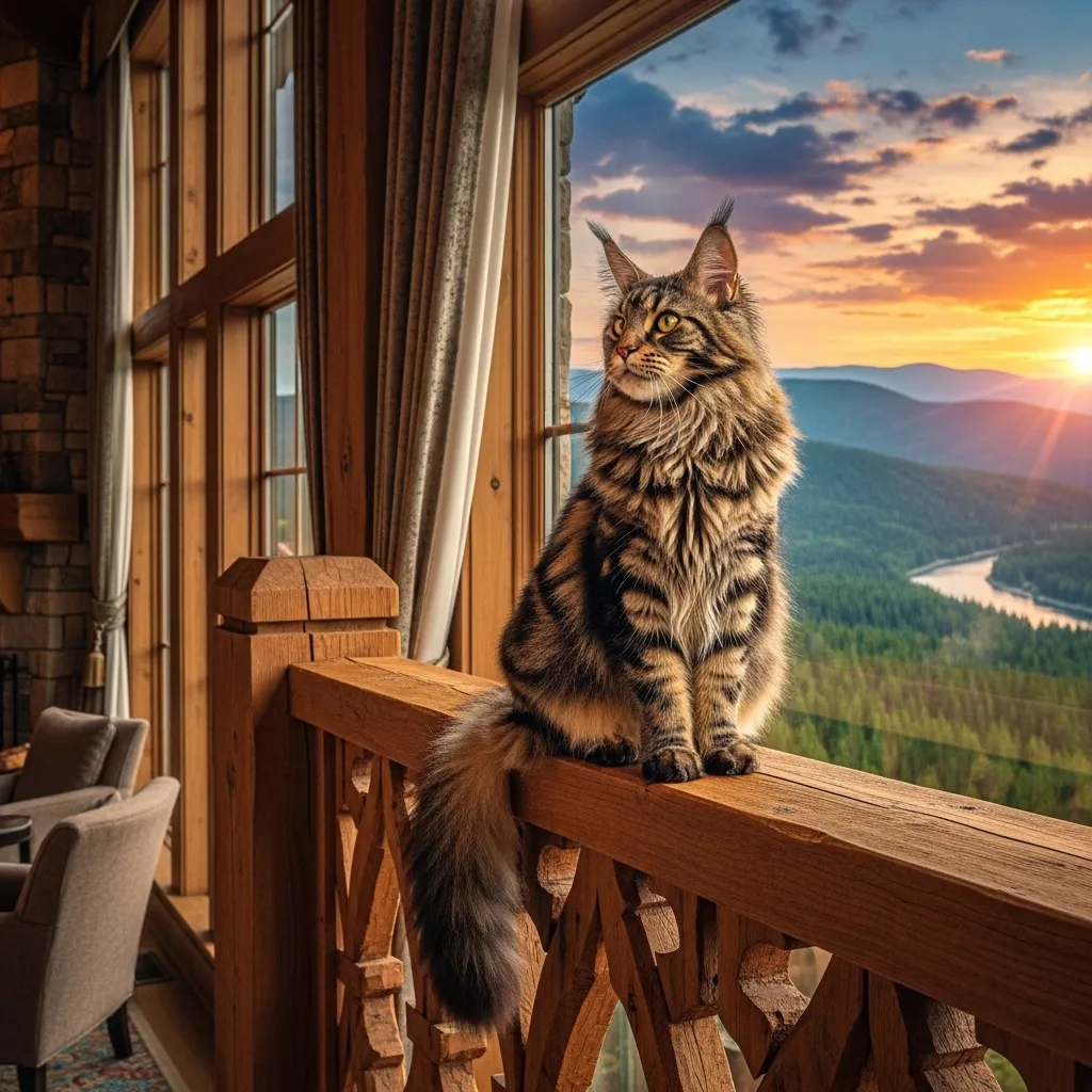 Maine Coon cat inspired by exotic luxury locations