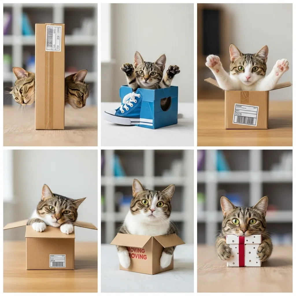Collection of cats hilariously fitting into tiny boxes"