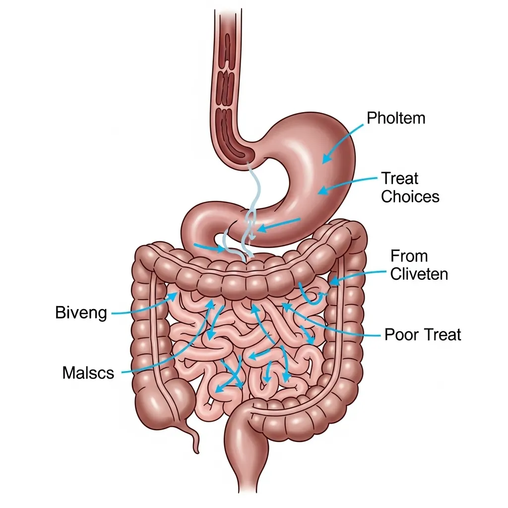 Cat digestive system showing potential impact points of inappropriate treats.