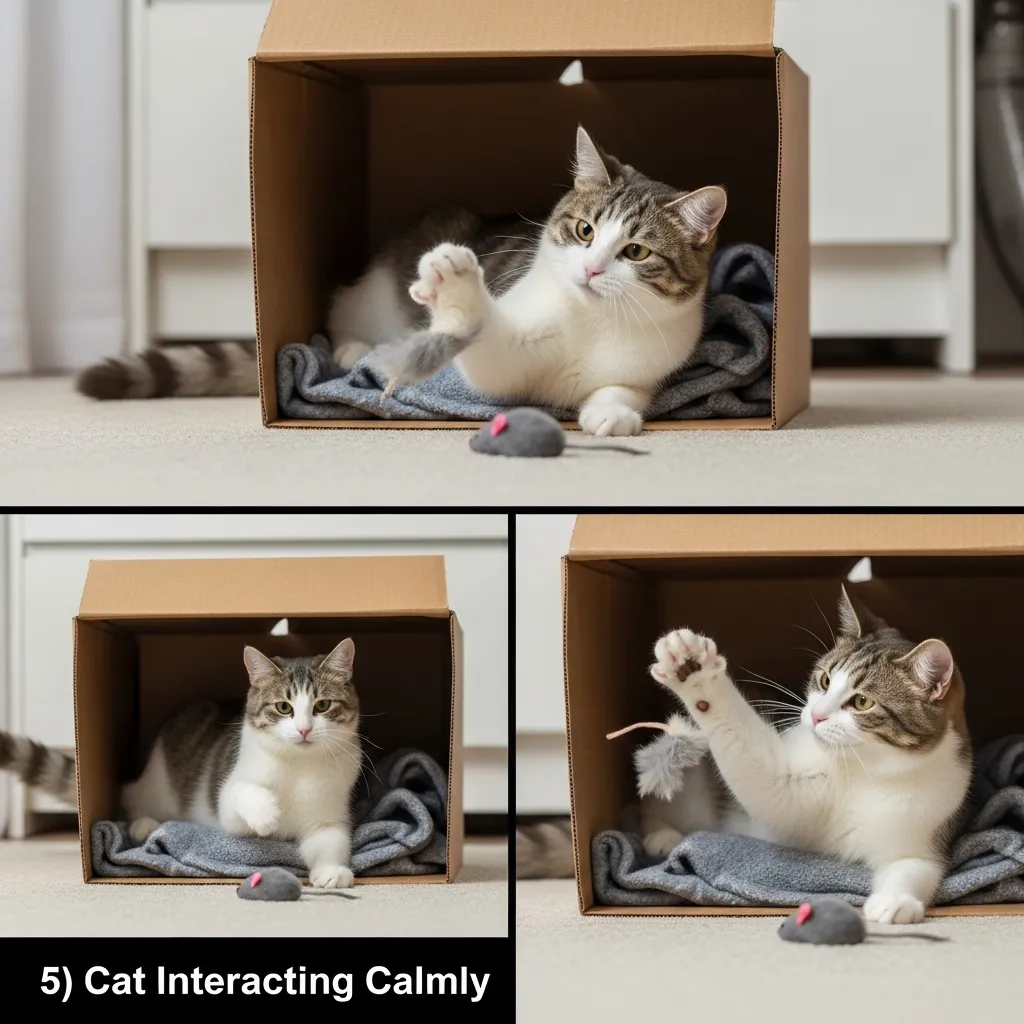 Step-by-step infographic for safely introducing cats to new objects