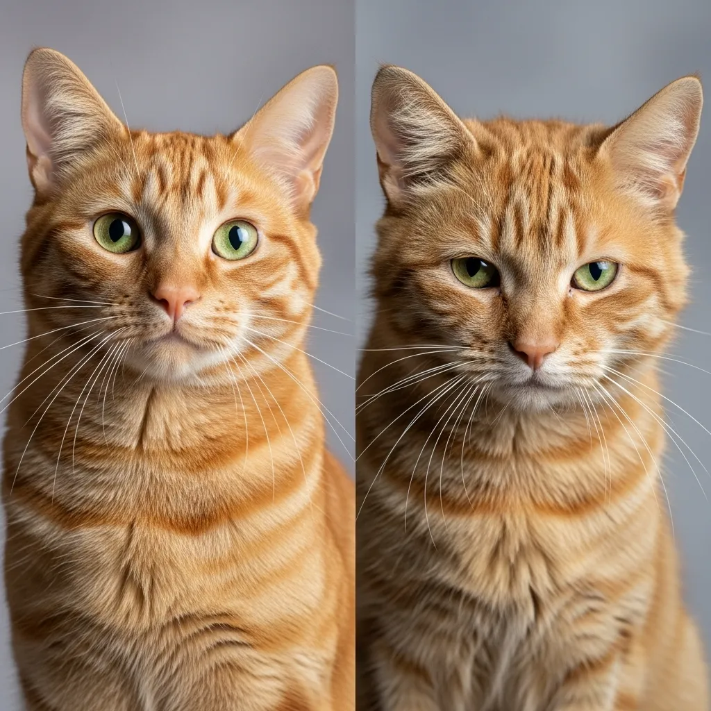 Visual comparison showing the difference between a well-nourished cat and a cat showing potential signs of nutritional deficiency.