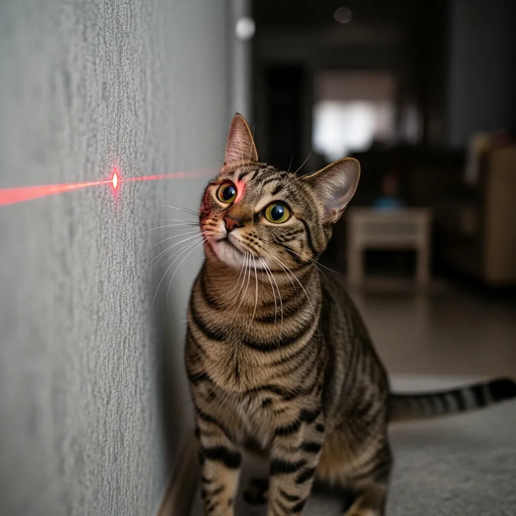 : Intense cat pursuing elusive laser prey.