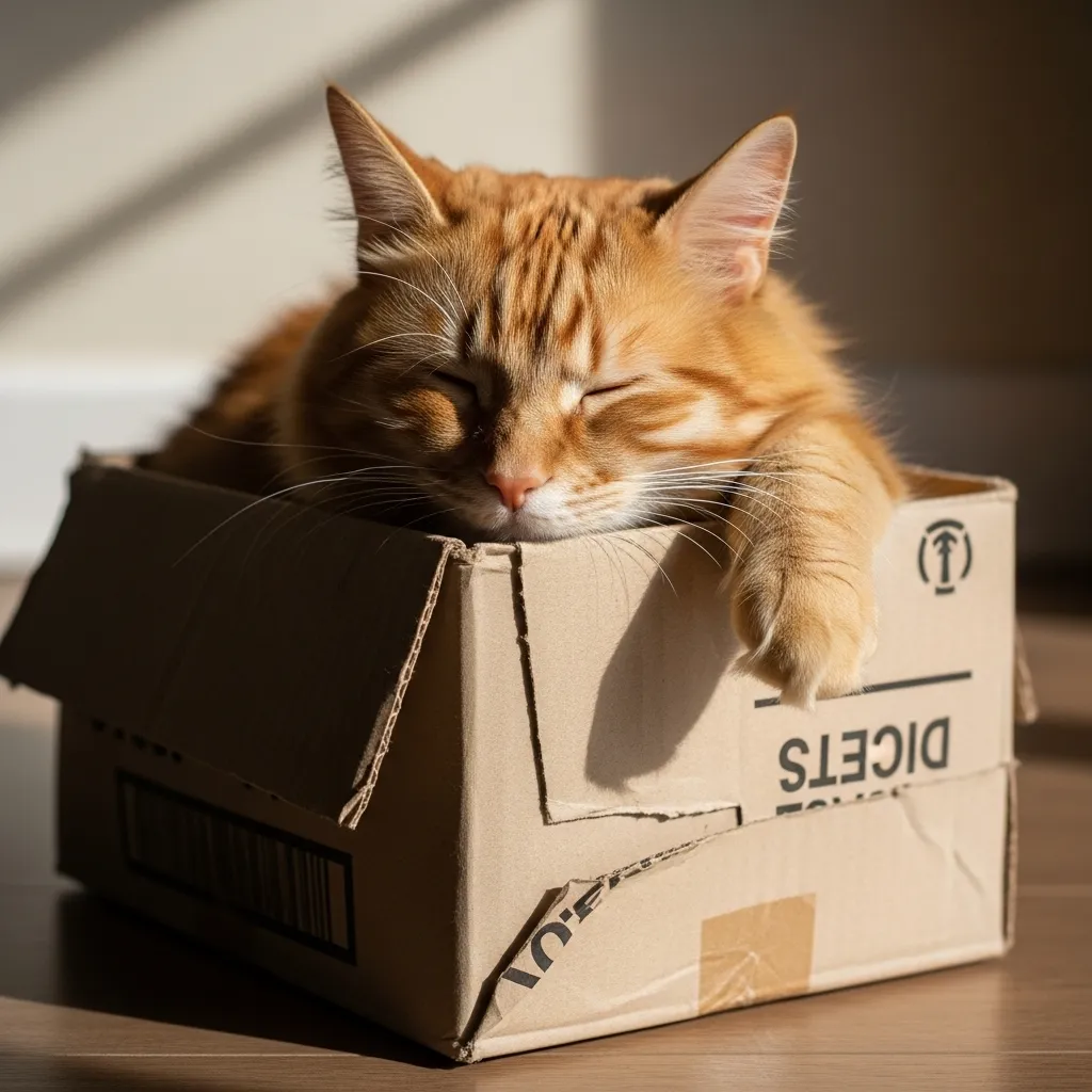 Cat sitting in a cardboard box - illustrating the feline love for enclosed, secure spaces.