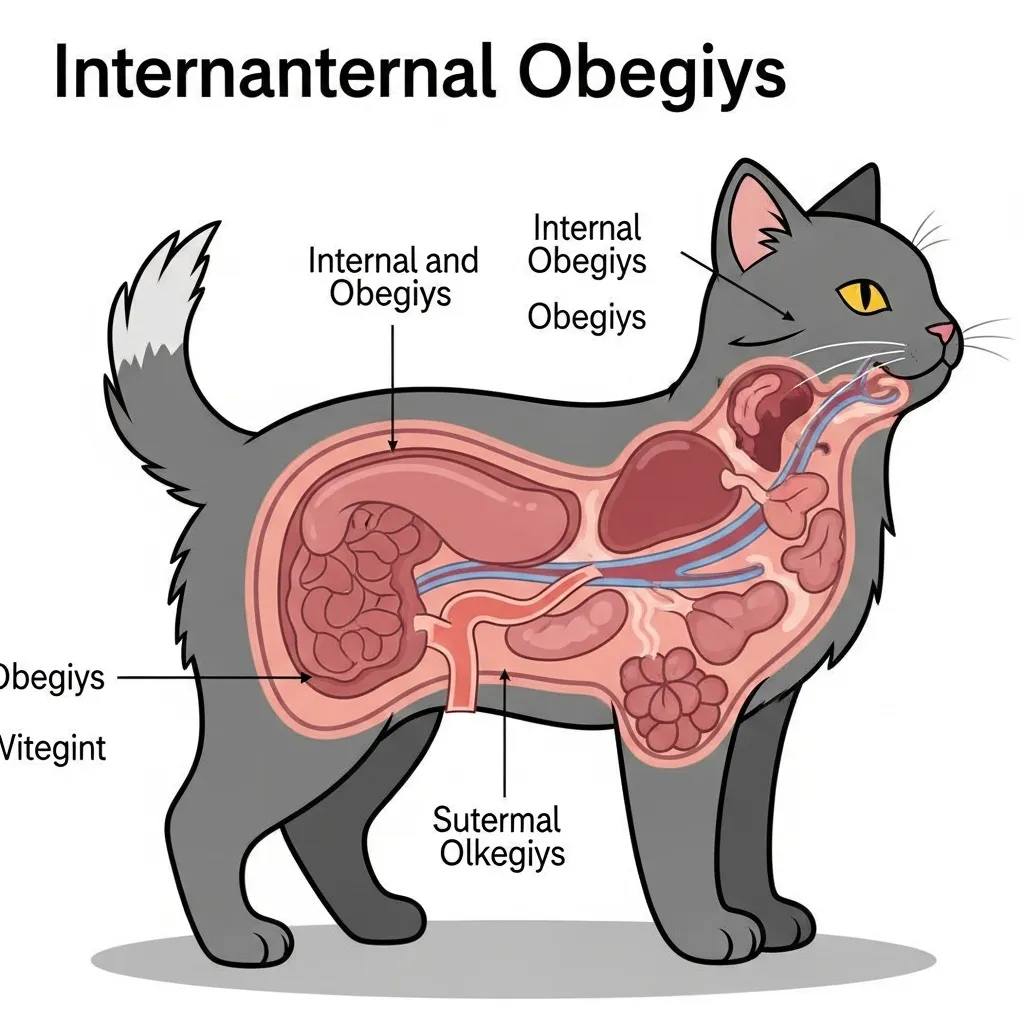 Diagram showing the internal impact of feline obesity on key organs. Overfeeding 