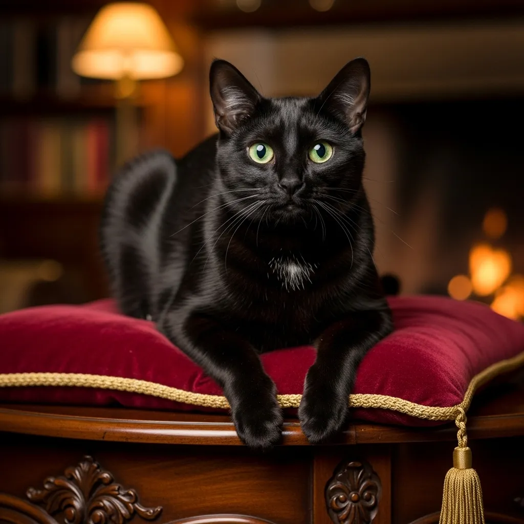  Elegant black cat portrait capturing classic mystery and grace.