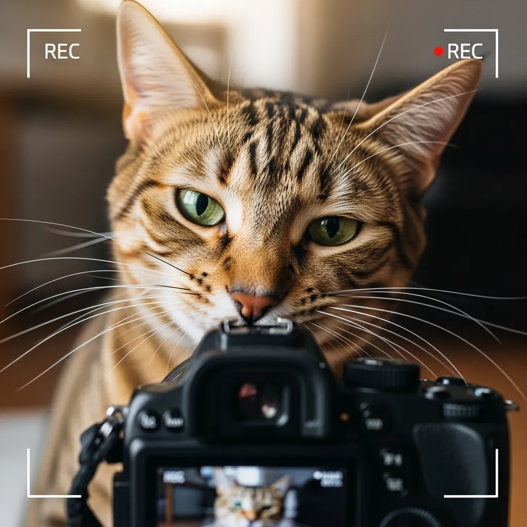 Cat photobombing video with headbutt timing