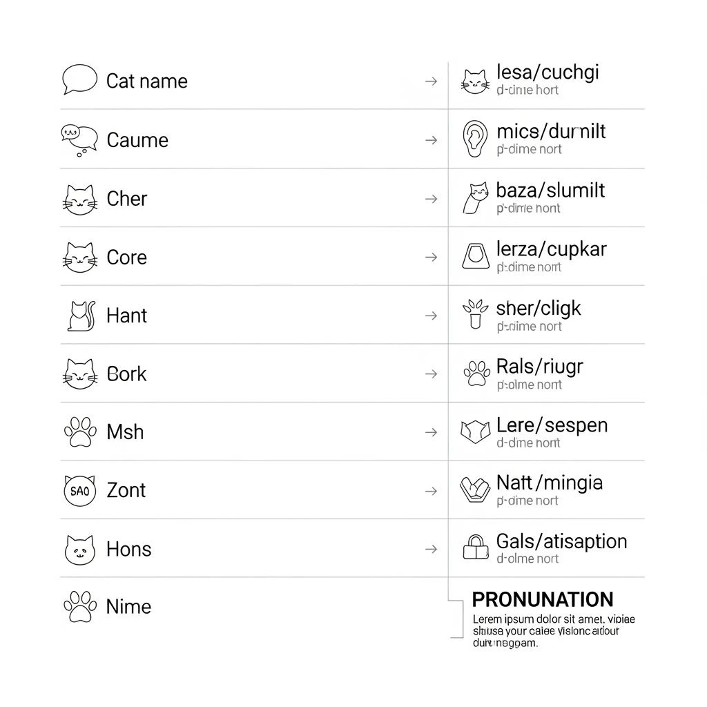 Visual pronunciation guide demonstrating how to break down cat names phonetically