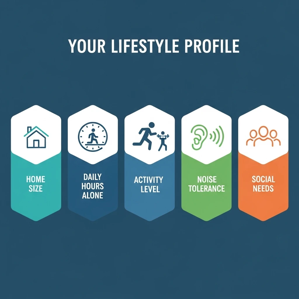 Infographic assessing key lifestyle factors for matching with the right cat.]