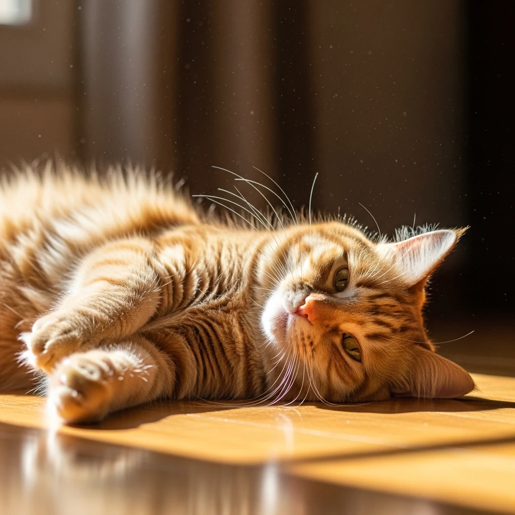 A cat basking in a sunbeam demonstrates one of the most fundamental cozy spaces cats love most warmth combined with comfortable flooring."