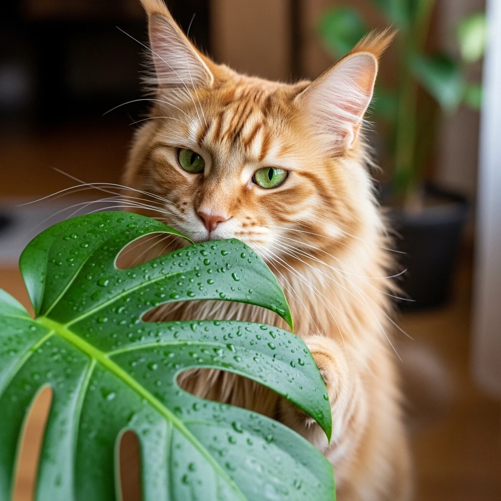 A curious cat interacting with flora, illustrating the perfect fit for botanical names like Ivy or Basil.