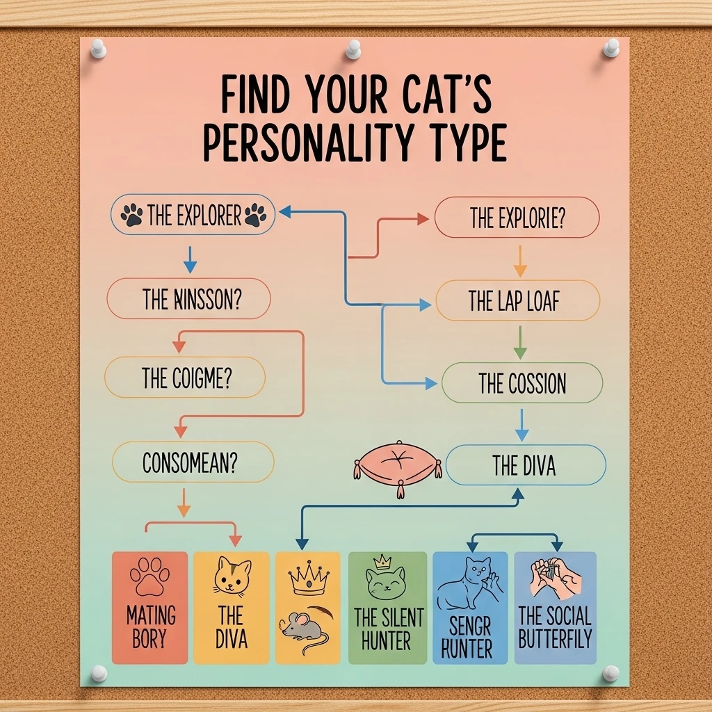 Personality assessment flowchart for cat owners to identify their cat's dominant personality type