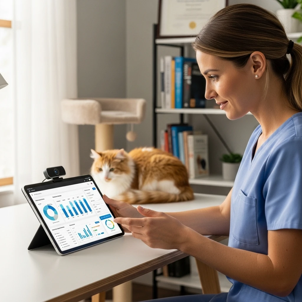 Veterinary telehealth consultation using smart feeder data for remote cat health monitoring