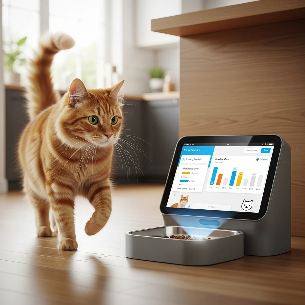 AI smart feeder with nutritional analysis dashboard for precise cat feeding