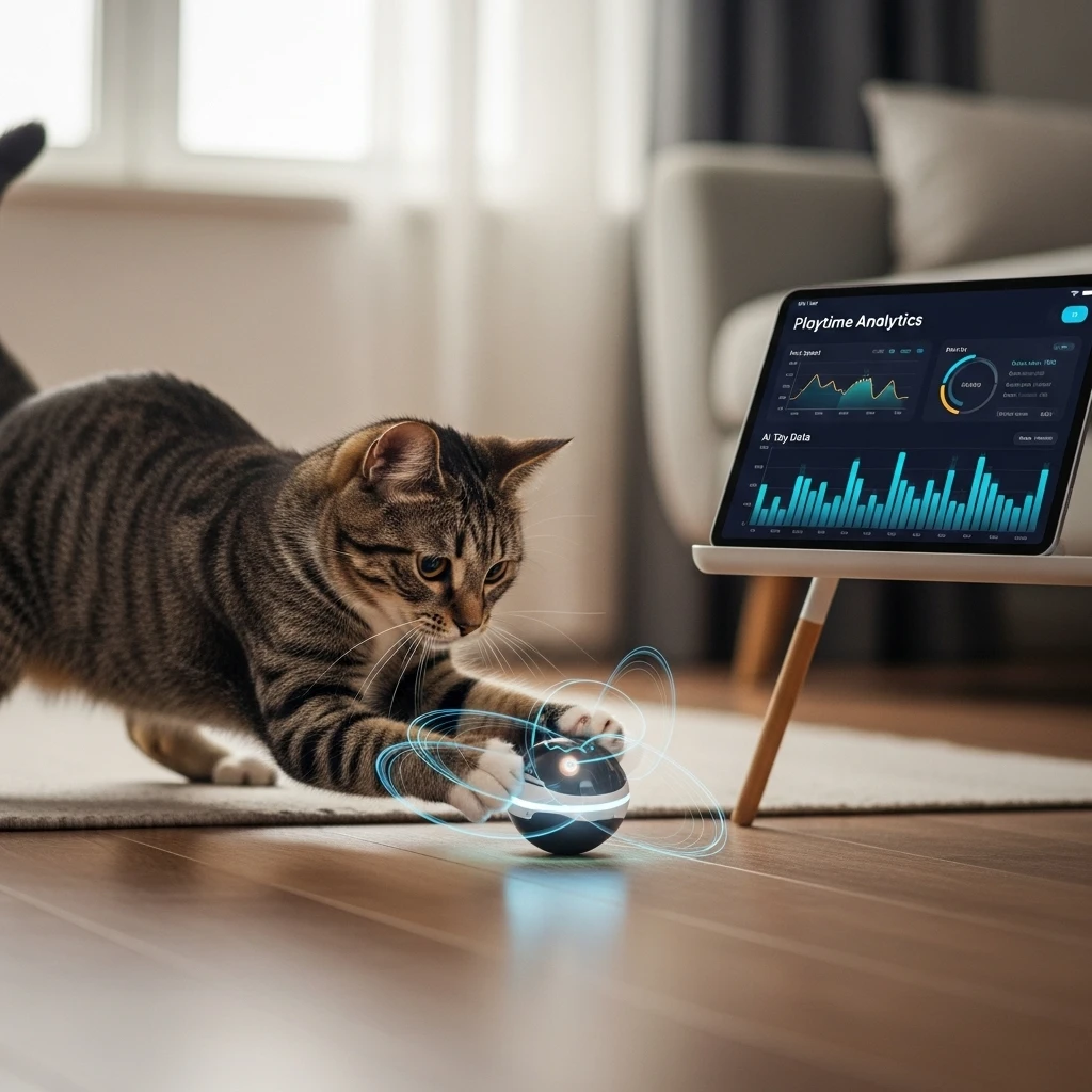 Cat engaged with AI-powered interactive toy that adapts to play style preferences